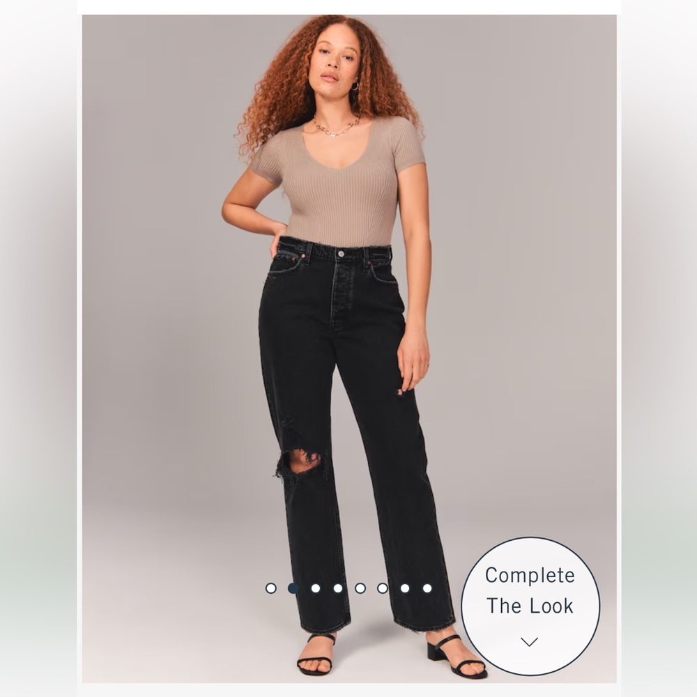 Abercrombie & Fitch High Rise Dad Jean in Black Destroy